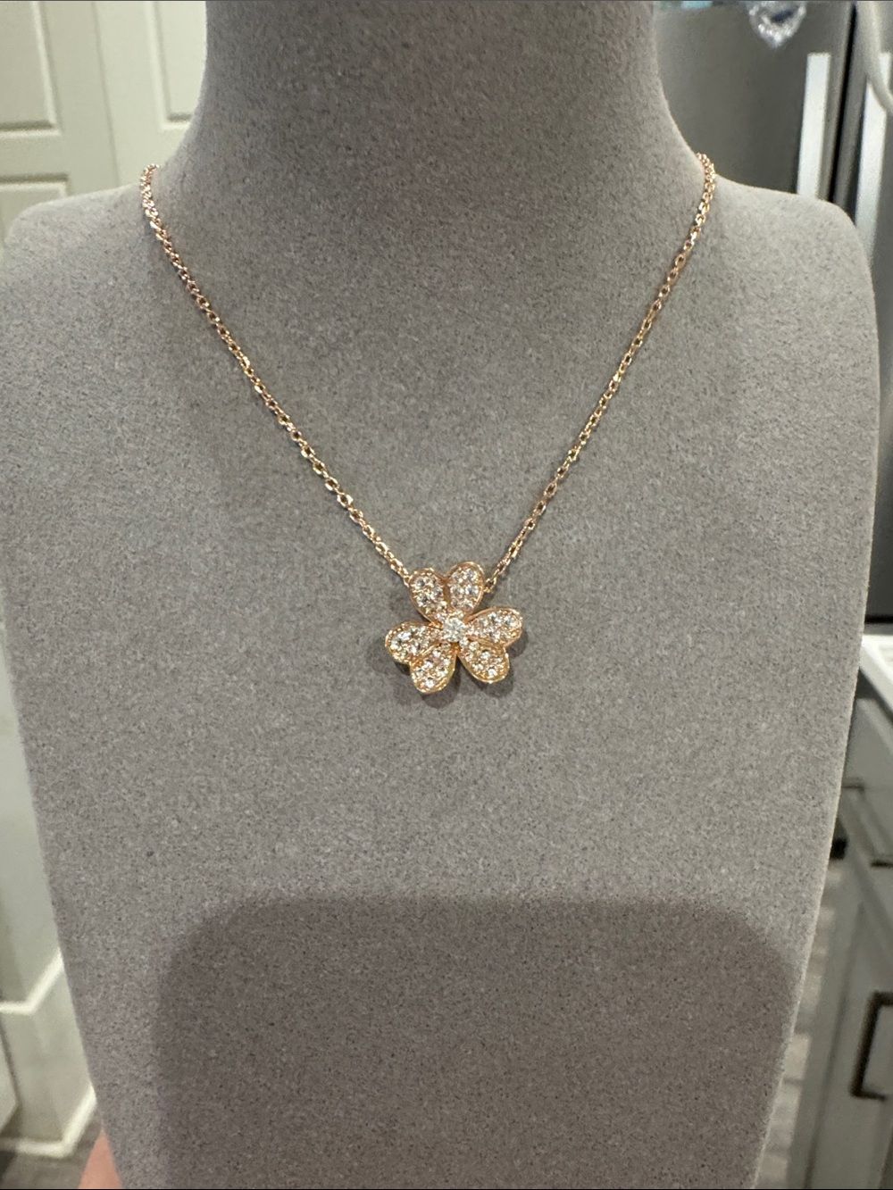 Sparkling CZ Flower Pendant Necklace Champagne Gold Tone Dainty Floral